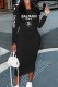 Black Casual Print Letter O Neck One Step Skirt Dresses