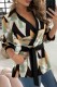 Army Green Casual Print Patchwork V Neck Tops