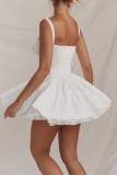White Sexy Casual Solid Backless Square Collar Sling Dress Dresses
