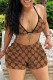 Coffee Sexy Casual Print Bandage Backless Swimwears
