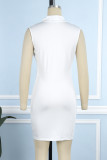 White Casual Print Solid Patchwork Zipper Collar Sleeveless Dress Dresses