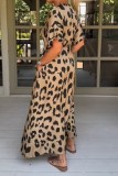 Leopard Print Casual Print Leopard Patchwork V Neck Long Dress Dresses