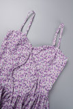 Purple Sexy Casual Print Backless Spaghetti Strap Sling Dress Dresses