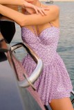 Purple Sexy Casual Print Backless Spaghetti Strap Sling Dress Dresses