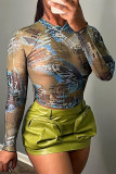 Letter Print Sexy Street Print Patchwork O Neck Tops