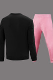 Black Pink Casual Letter Patchwork Pocket O Neck Long Sleeve Two Pieces