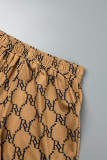 Coffee Sexy Casual Print Bandage Backless Swimwears