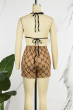 Coffee Sexy Casual Print Bandage Backless Swimwears