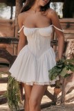 White Sexy Casual Solid Backless Square Collar Sling Dress Dresses
