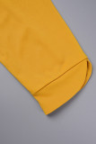 Yellow Casual Solid Patchwork O Neck Wrapped Skirt Plus Size Dresses