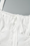 White Sexy Casual Solid Backless Square Collar Sling Dress Dresses