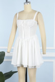 White Sexy Casual Solid Backless Square Collar Sling Dress Dresses
