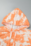 Khaki Casual Tie Dye Patchwork Draw String Pocket Hooded Collar Long Sleeve Two Pieces