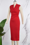 Red Casual Solid Patchwork V Neck Sleeveless Dress Dresses