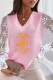 Pink Yellow Casual Print Patchwork V Neck Tops