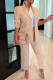 Apricot Casual Solid Cardigan Pants Turn-back Collar Long Sleeve Two Pieces