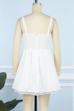 White Sexy Casual Solid Backless Square Collar Sling Dress Dresses