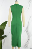 Red Casual Solid Patchwork V Neck Sleeveless Dress Dresses
