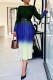 Blue Casual Gradual Change Print Patchwork O Neck Long Sleeve Dresses(No Belt)