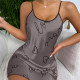 Grey Sexy Living Print Backless Sleepwear