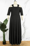 Green Casual Solid Asymmetrical V Neck Long Dress Plus Size Dresses