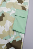 Light Green Street Camouflage Print Patchwork Pocket Regular High Waist Straight Full Print Bottoms