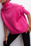 Rose Red Casual Solid Basic Turtleneck Tops