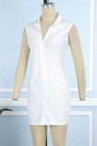 White Casual Print Solid Patchwork Zipper Collar Sleeveless Dress Dresses