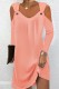 Light Orange Casual Solid Hollowed Out V Neck Long Sleeve Dresses
