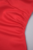 Red Casual Solid Patchwork V Neck Sleeveless Dress Dresses