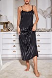Black Casual Striped Patchwork Sleepwear Two Piece Set