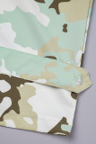 Light Green Street Camouflage Print Patchwork Pocket Regular High Waist Straight Full Print Bottoms