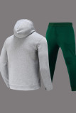 Grey Casual Letter Patchwork Draw String Pocket Hooded Collar Long Sleeve Two Pieces