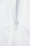 White Casual Print Solid Patchwork Zipper Collar Sleeveless Dress Dresses
