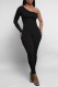 Black Casual Solid Backless Oblique Collar Skinny Jumpsuits