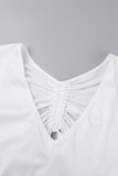 White Casual Solid Basic V Neck Skinny Jumpsuits