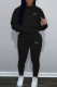 Black Casual Letter Patchwork Draw String Pocket Hooded Collar Long Sleeve Two Pieces