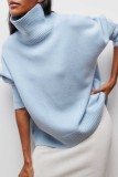 Silver Gray Casual Solid Basic Turtleneck Tops