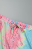 Multicolor Casual Print Tie-dye Off the Shoulder Plus Size Two Pieces