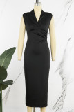 Red Casual Solid Patchwork V Neck Sleeveless Dress Dresses