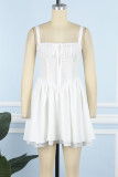 White Sexy Casual Solid Backless Square Collar Sling Dress Dresses