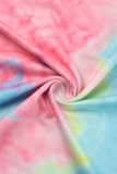 Multicolor Casual Print Tie-dye Off the Shoulder Plus Size Two Pieces