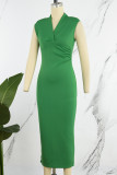 Red Casual Solid Patchwork V Neck Sleeveless Dress Dresses