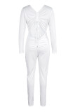 White Casual Solid Basic V Neck Skinny Jumpsuits
