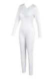 White Casual Solid Basic V Neck Skinny Jumpsuits