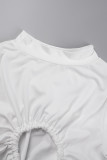 Rose Red Casual Solid Patchwork Fold O Neck Long Sleeve Two Pieces
