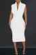 White Casual Solid Patchwork V Neck Sleeveless Dress Dresses