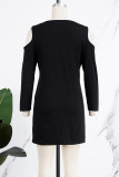Yellow Casual Solid Hollowed Out V Neck Long Sleeve Dresses