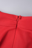 Red Casual Solid Patchwork V Neck Sleeveless Dress Dresses