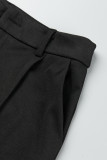 Black Casual Solid Cardigan Pants Turn-back Collar Long Sleeve Two Pieces